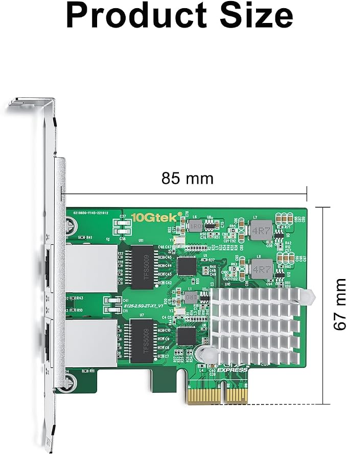 100M/1000M/2.5G NIC Network Card, Dual RJ-45 Port, - Image 3