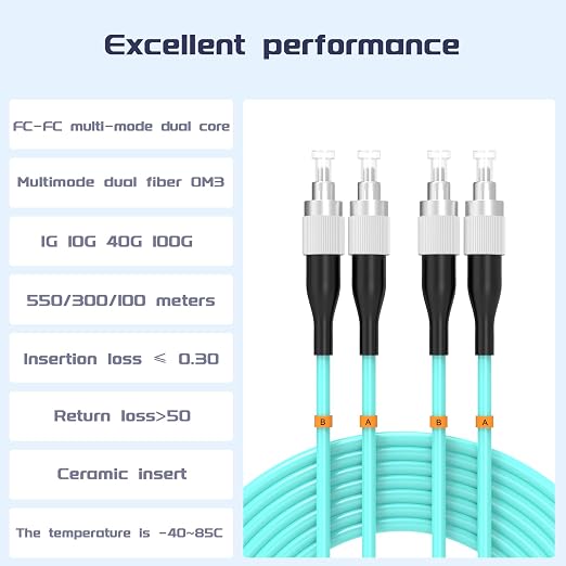 FC/UPC-FC/UPC Fiber Patch Cable OM3 35Meter/115ft 10GB Multimode Jumper Duplex - Image 2