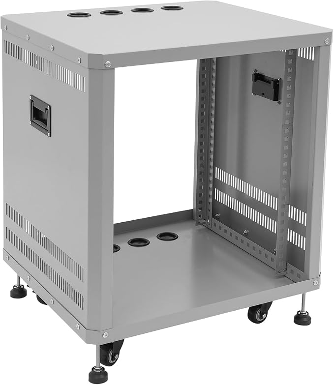 12U Home Audio & Video Stage Stereo Equipment Storage Cabinet Stand On Wheels - Image 4