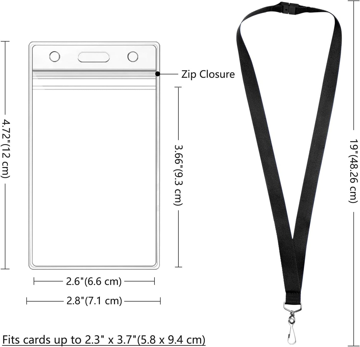 12 Pack Black Breakaway Lanyards with Waterproof Badge Holders, Metal Hook, Polyester Neck Straps for ID Cards, Events, Office, and Schools