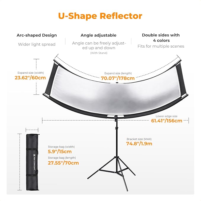 K&F CONCEPT U-Shape Reflector Curved Reflector 180x60cm - Image 2