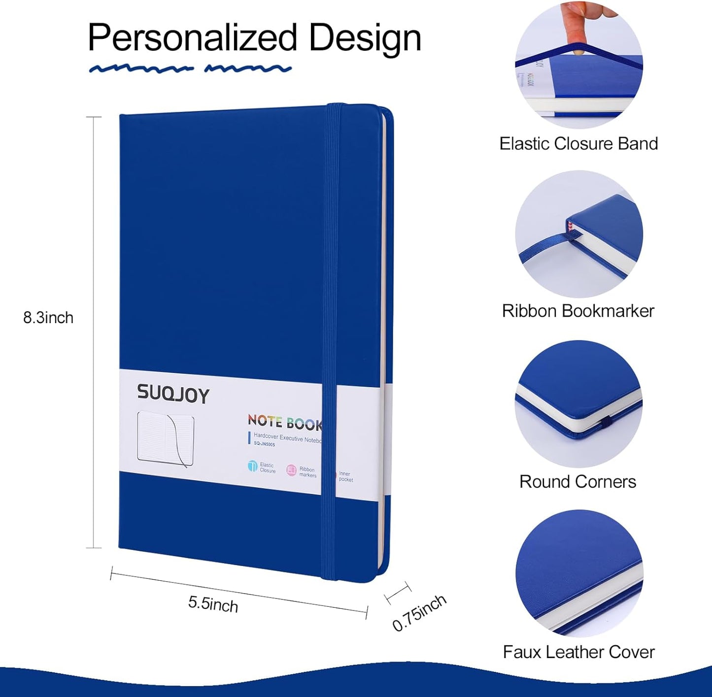 Lined Journal Notebook for Women Men,5.5"x8.3",100 GSM Thick Paper, A5 Hardcover Leather Journaling Notebooks for Writing,Travel,Work & School,College Ruled Notebooks for Note Taking Diary(Blue)