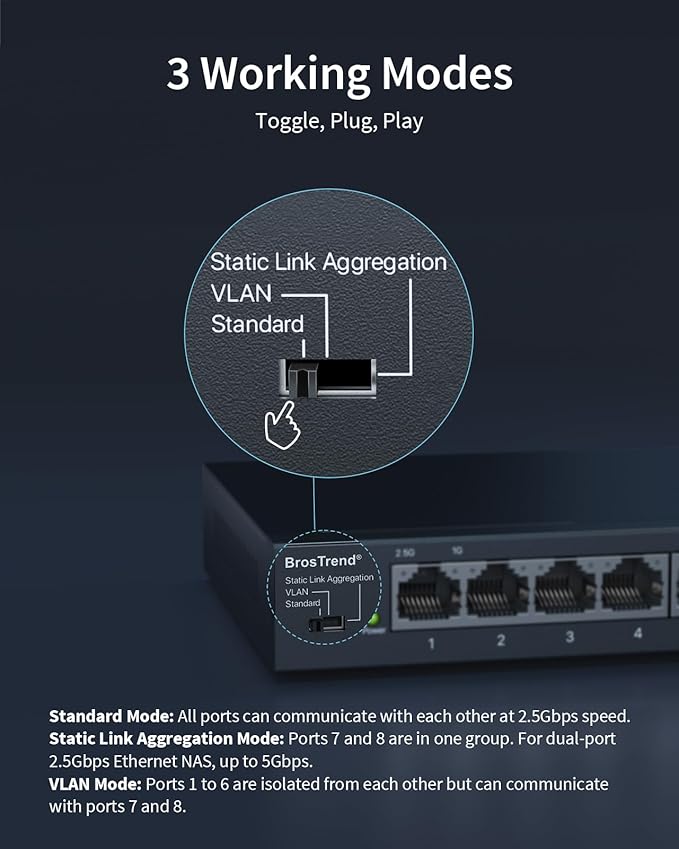 BrosTrend 2.5Gb Switch, Unmanaged 8 Port Ethernet Switch 2.5 Gigabit Supports - Image 4