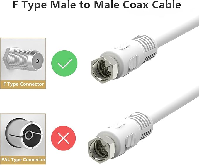 Short Coaxial Cable, 1ft White Coax Cable 0.3m RG6 F Male to Male Connector - Image 6