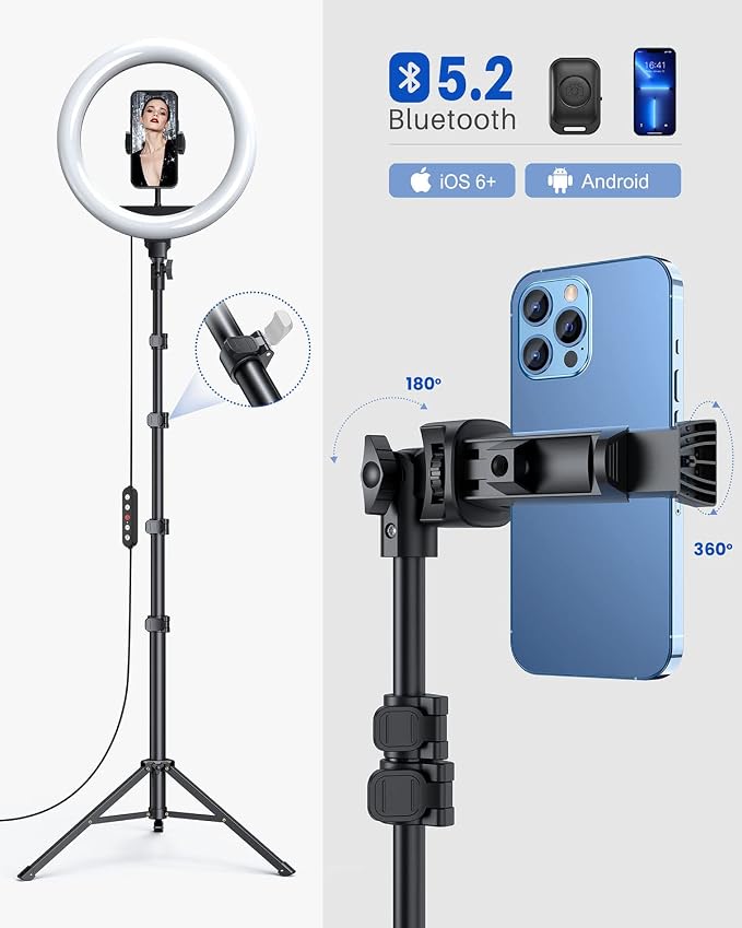 Weilisi 12'' Ring Light with Stand 72'' Tall & 2 Phone Holders, 38 Color Modes - Image 4