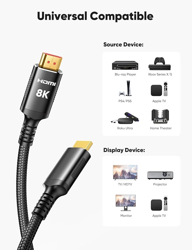 Snowkids 8K 2.1 50 FT Long Fiber Optic HDMI Cable, Unidirectional 48Gbps - Image 5