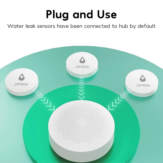 Winees WiFi Water Leak Detector, 3 Pack Water Sensors, Easy Set Up, 100M - Image 2