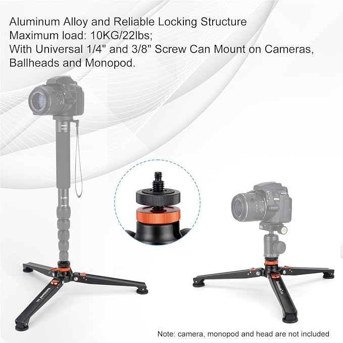 Koolehaoda Mini Tripod Base for Monopods, Aluminum Desktop Tripod | Universal - Image 3