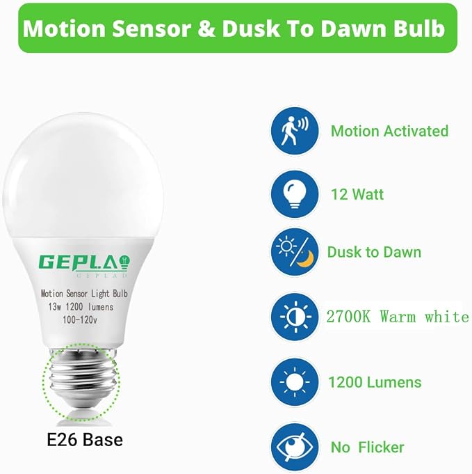 4 Pack Motion Sensor Light Bulbs, Motion Activated Dusk to Dawn A19 E26 LED Bulb - Image 6