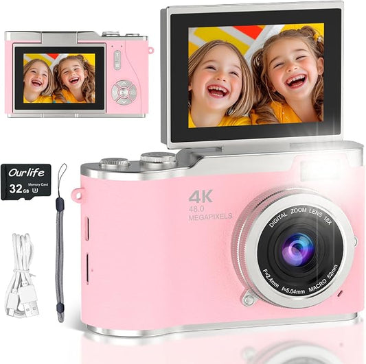 4K Digital Camera, Autofocus 48MP 1080P HD Video Selfie Camera by OurlifeCameraforKids