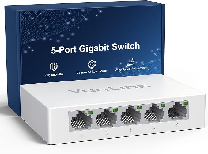5 Port Gigabit Ethernet Switch – VunLink Unmanaged Network Switch Hub, Desktop by VunLink