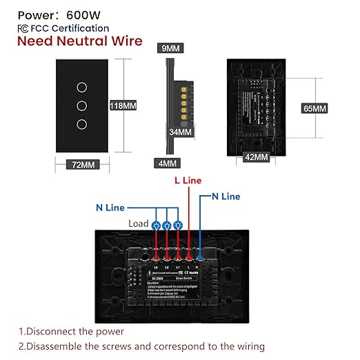 Zigbee Smart Switch Neutral Wire Required Need Zigbee Hub, 4.65 X 2.83 X 1.34 - Image 2