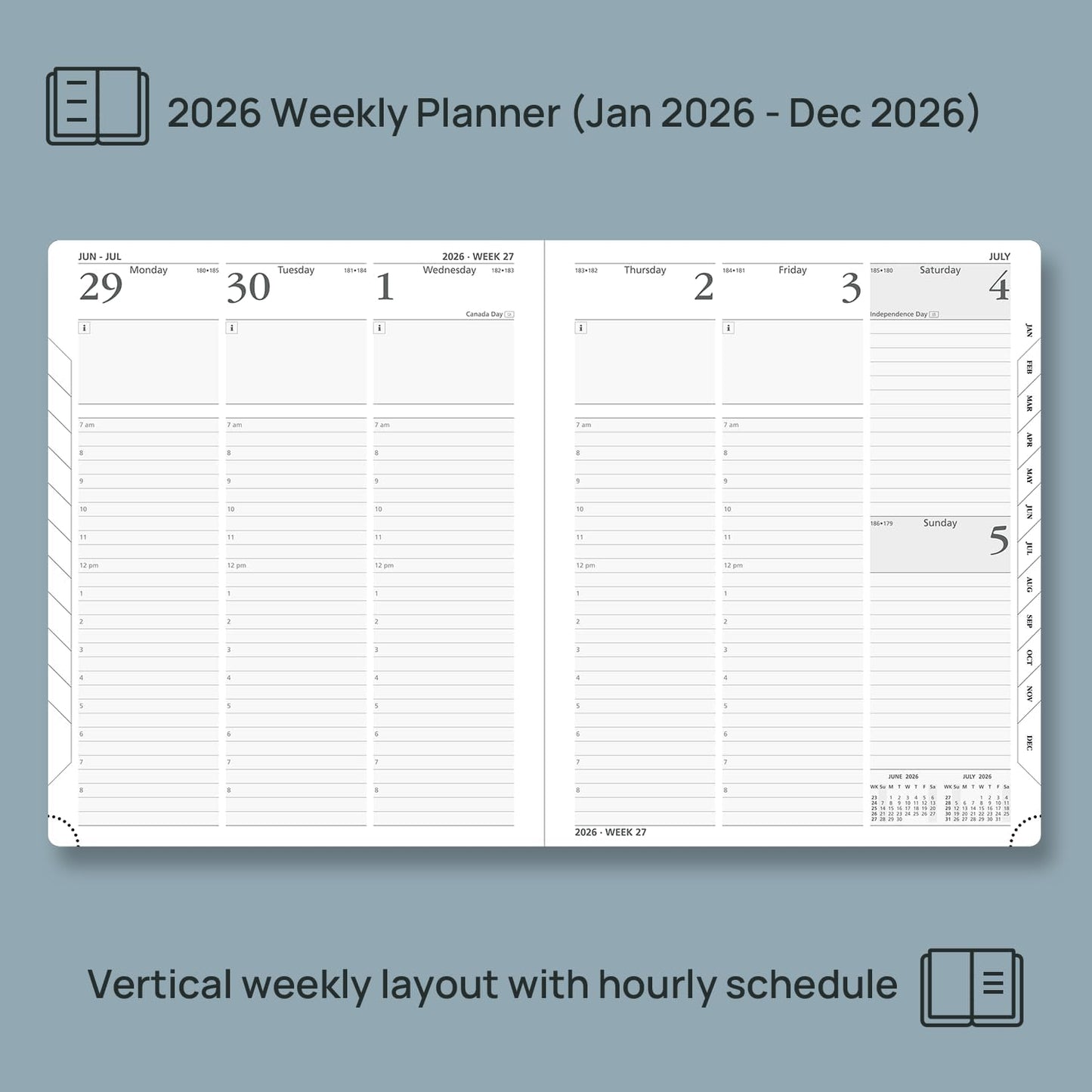 POPRUN 2026 Planner (Large Size 8.5''x 10.5'' Hardcover) - Daily Weekly and Monthly Calendar Agenda 2026 Appointment Book with Hourly Time Slots, Monthly Tabs, 100 GSM - Navy Blue
