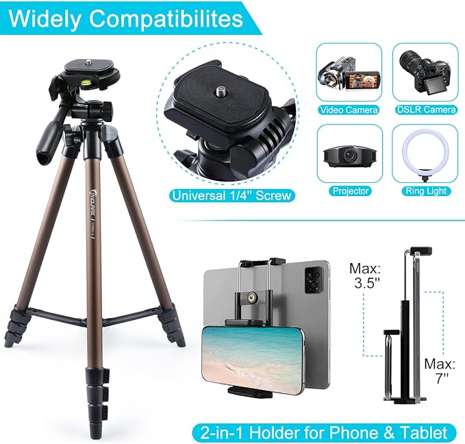 Endurax 60'' Tripod for Camera Canon Nikon DSLR, Camera Phone Tripod - Image 2