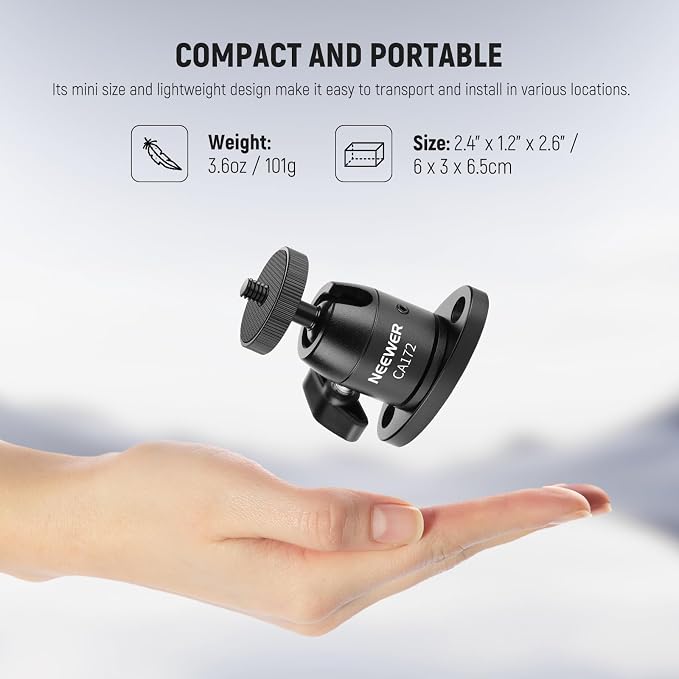 NEEWER Webcam Wall Ceiling Mount Bracket, Aluminum Alloy Mini Ball Head & 1/4" - Image 6