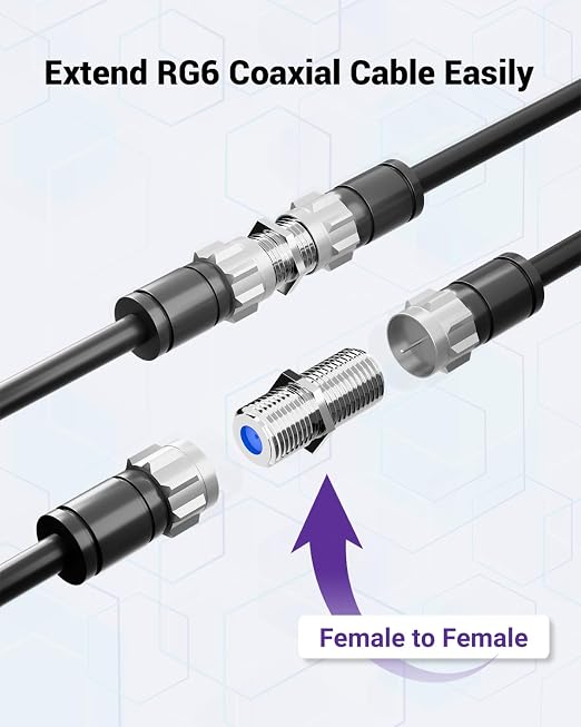 VCE 3GHz Coaxial Cable Connector, RG6 Coax Cable Extender F-Type Nickel Plated - Image 2