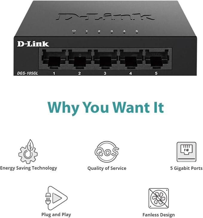 D-Link 5-Port Gigabit Unmanaged Ethernet Switch, Silent Fanless, Sturdy Metal - Image 4