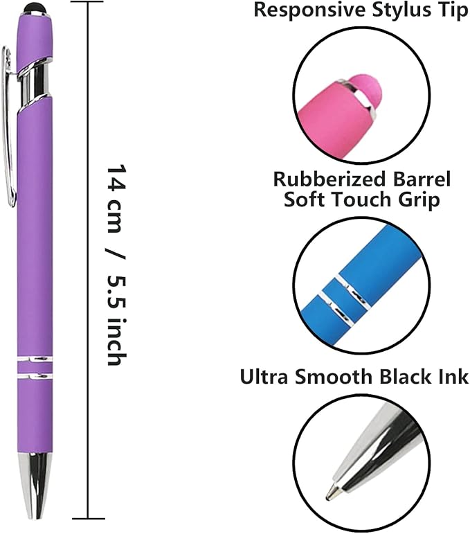 Oddmoal Ballpoint Pen with Stylus Tip, Soft Touch Click Metal Pen, 1.0mm Medium - Image 2