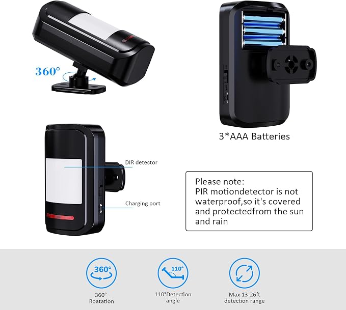 Wireless Motion Sensor Alarm Indoor, 1 PIR Detector + 1 Receiver, Movement - Image 3