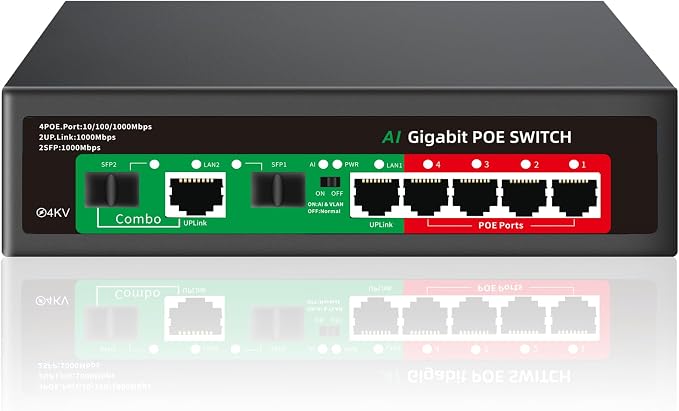 STEAMEMO 8 Port Gigabit Ethernet Unmanaged PoE Switch, 4 Gigabit PoE+ @65W by STEAMEMO
