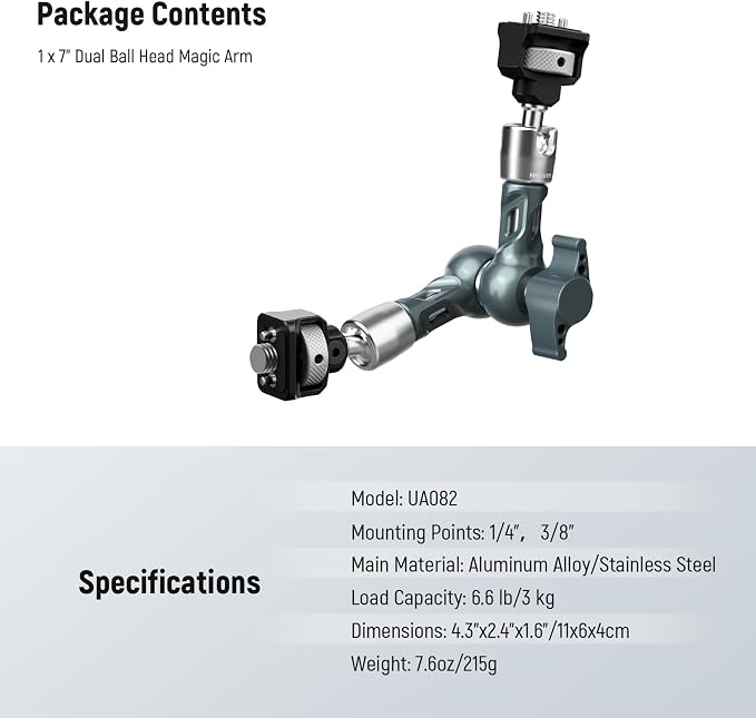 NEEWER 7" Articulating Magic Arm, Camera Monitor Mount Ball Heads Anti Twist - Image 7