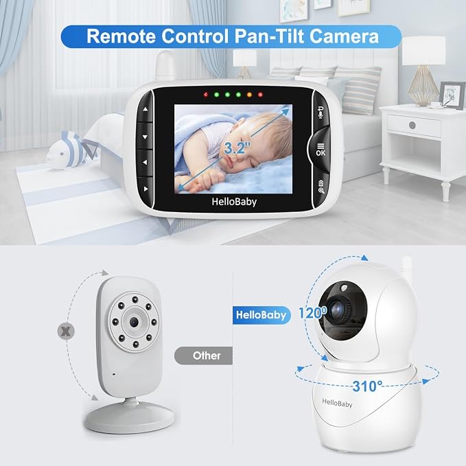 HelloBaby Monitor with Camera and Audio, IPS Screen LCD Display Video Baby - Image 2