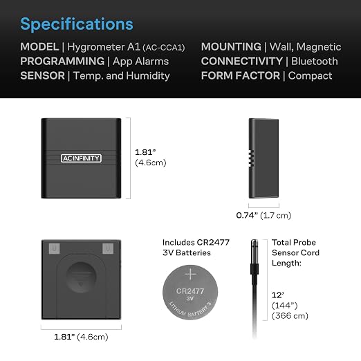AC Infinity Mini Temperature Humidity Smart Hygrometer A1 Bluetooth App Monitor - Image 6