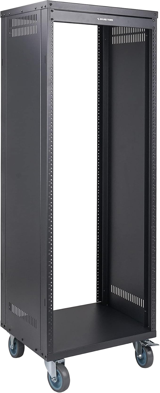 Sound Town 30U Universal Steel Rack, w/Mesh Doors, Locking Casters, Vented Side - Image 2