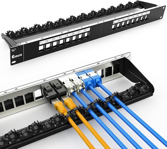 16 Port Patch Panel Blank Keystone Patch Panel 1U Network by Enmane