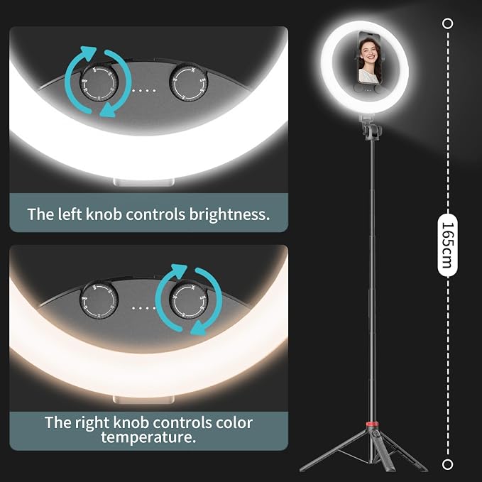 10''Selfie Ring Light with 64''Tripod Stand, Rechargeable Ring Light with Phone - Image 5