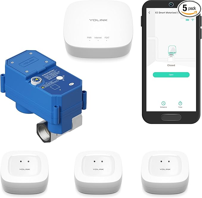 NSF Certified YoLink Leak Protection Kit, D2D Offline Auto Shutoff, LoRa by YoLink