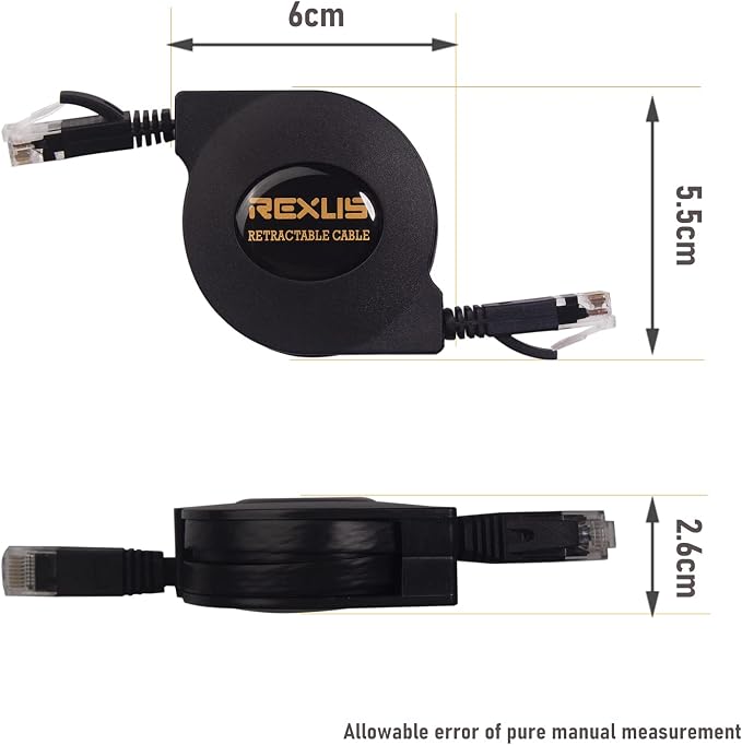 REXUS Retractable Cat 6 Flat Ethernet Network Cable 6.6 FT, 10 Gigabit High - Image 3