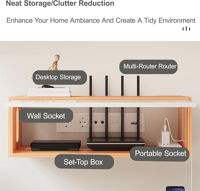 Wall Mount WiFi Router Box, WiFi Router Storage Cabinet, Power Strip and Cable - Image 3