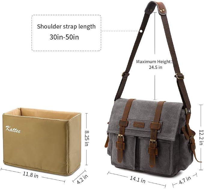 Kattee Leather Canvas Camera Bag Vintage DSLR SLR Messenger Shoulder Bag - Image 3
