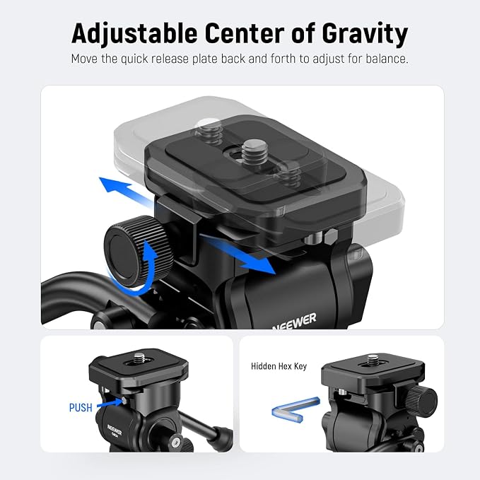 NEEWER Tripod Fluid Head with Quick Release Plate & Handle, Metal Pan Tilt - Image 4