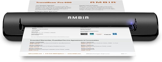 Ambir TravelScan Pro 600 Simplex Document Scanner and Card Scanner by AmbirTechnology