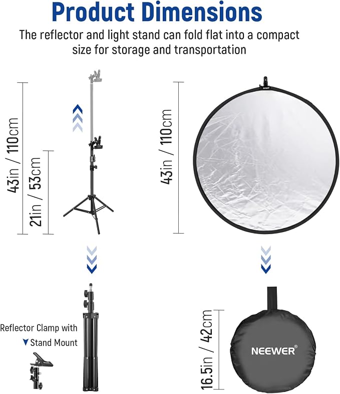 NEEWER 43"/110cm Light Reflector Kit, 5 in 1 Collapsible Round Reflector - Image 6