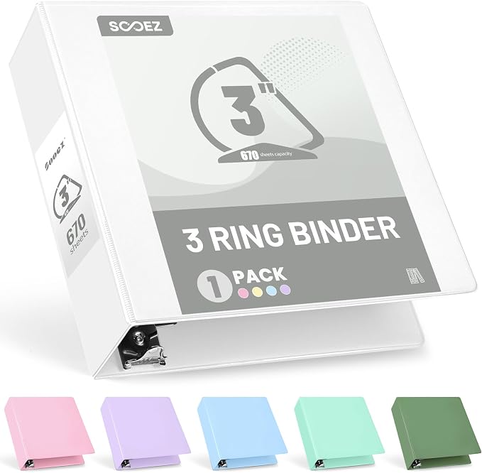 BinderX Extra Durable 3 Inch 3 Ring Binder, D-Ring Large Binder, Holds 670 by Sooez