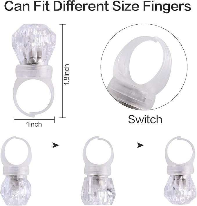 LED Light up Rings, Colorful Led Bumpy Plastic Diamond Rings Toys - Image 2