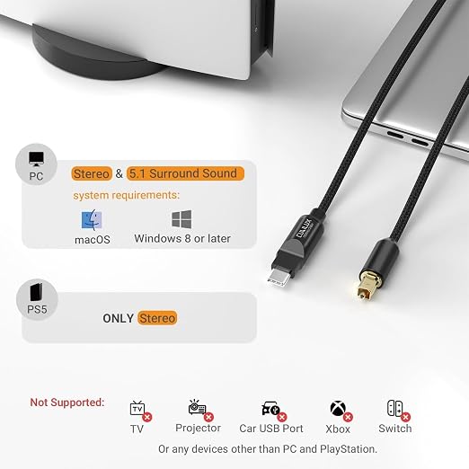 Cubilux USB C to TOSLINK Optical Audio Cable, Unidirectional Type C to SPDIF - Image 4