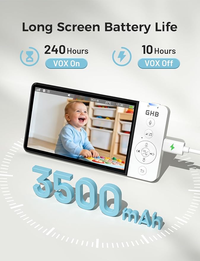 GHB Wireless Baby Car Camera 5" HD, 3500mAh Baby Monitor 2000mAh Camera Non WiFi - Image 4