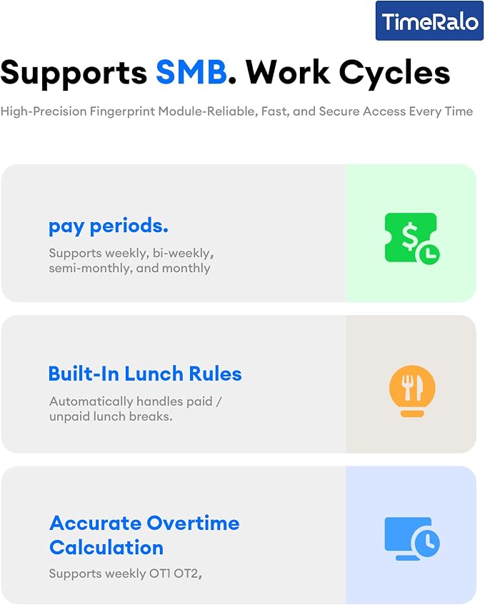 Cloud-Based Time Clock for Small Businesses, 3-in-1 Fingerprint Attendance - Image 5