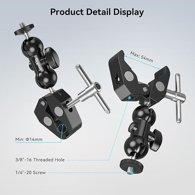 SMALLRIG Super Camera Clamp Mount, Double Ball Head Magic Arm Adapter, - Image 6