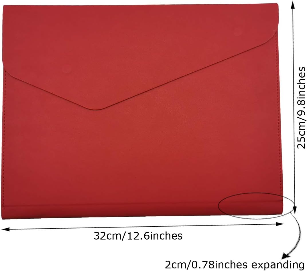 Enyuwlcm PU Leather A4 File Folder Document Holder Waterproof Portfolio Envelope Folder Case with Invisible Magnetic Closure Red
