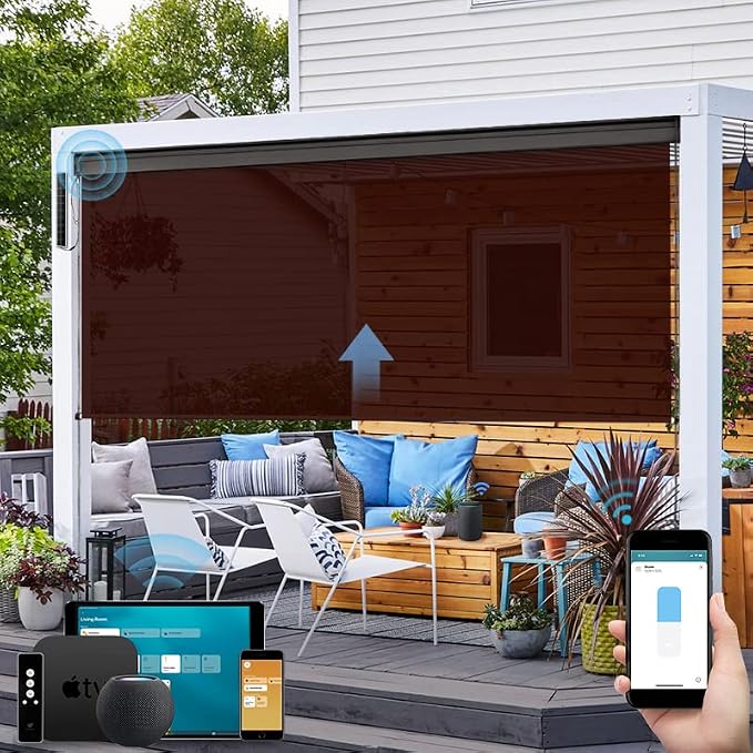 SmartWings Motorized Outdoor Patio Shades Roll Up Blinds by SmartWings