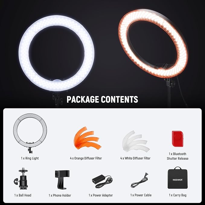 NEEWER 18" Ring Light, 58W 5500lx 5600K Dimmable CRI95 240 LEDs, Lighting - Image 7
