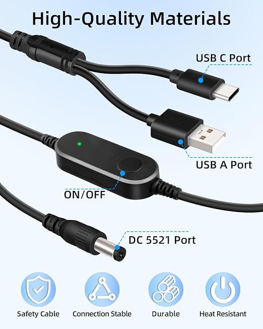 Dual Port USB A & USB C 5V to 12V DC 5.5x2.1mm Step Up Converter Cable - Image 5