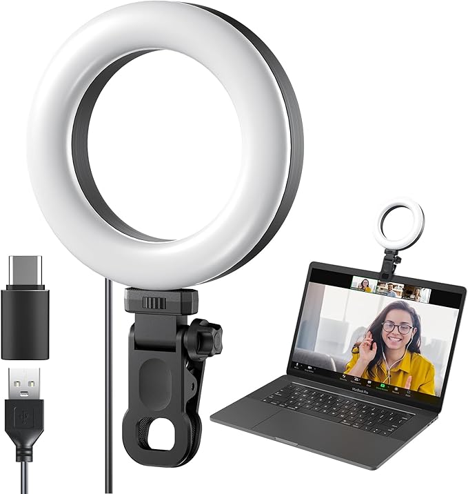 Ring Light Clip on Laptop Monitor, Webcam Light 10 Brightness Level Video by Meyin