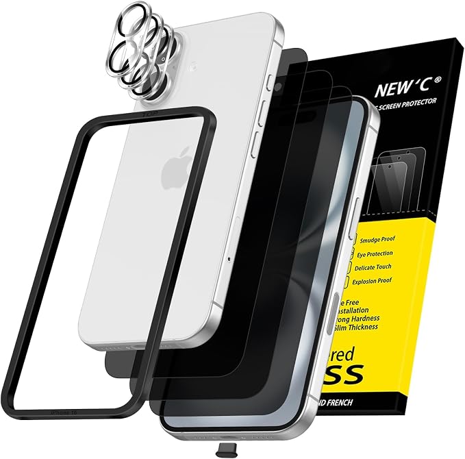 NEW'C 3x Privacy for iPhone 16 Screen Protector+ 3x Camera Lens Protector by NEWC