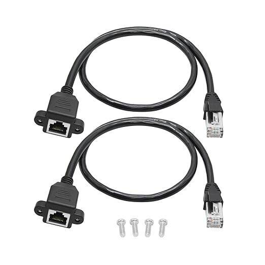 2Pcs Cat6 Shielded Ethernet Extension Cable 1FT, RJ45 Male to Female Panel Mount by Aurorapath